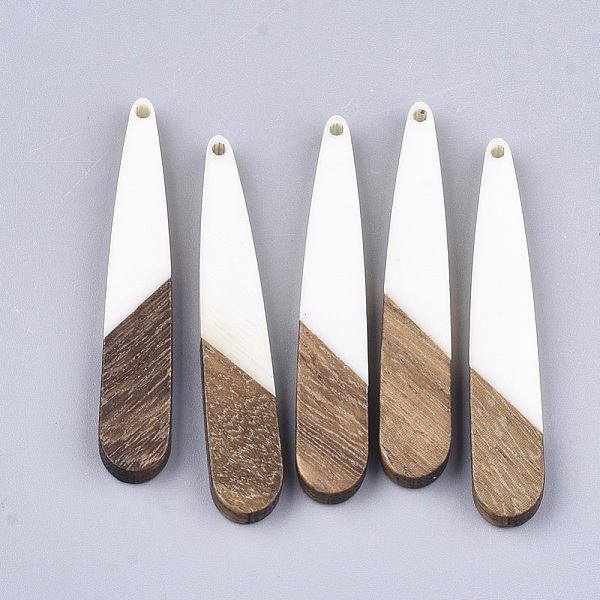 

PandaHall Resin & Wood Pendants, Teardrop, Creamy White, 44x7.5x3mm, Hole: 1.2mm Resin+Wood Teardrop