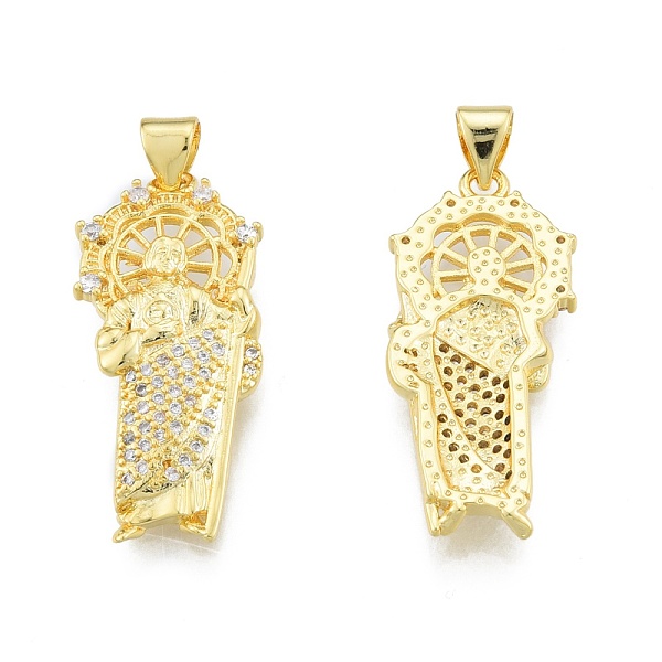 

PandaHall Brass Micro Pave Clear Cubic Zirconia Pendants, Religion, Saint, Real 18K Gold Plated, 29x13x3mm, Hole: 3.5x4mm Brass+Cubic...