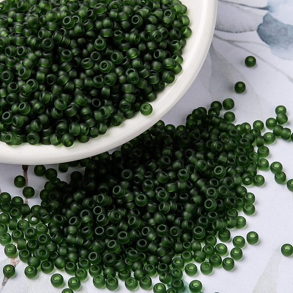 

PandaHall MIYUKI Round Rocailles Beads, Japanese Seed Beads, 8/0, (RR158F) Matte Transparent Olive, 3mm, Hole: 1mm, about 2111~2277pcs/50g..., Green