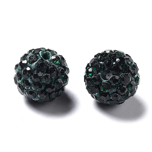 PandaHall Pave Disco Ball Beads, Polymer Clay Rhinestone Beads, Round, PP13(1.9~2mm), 6 Rows Rhinestone, 10mm, Hole: 1.5mm, Emerald, PP13...