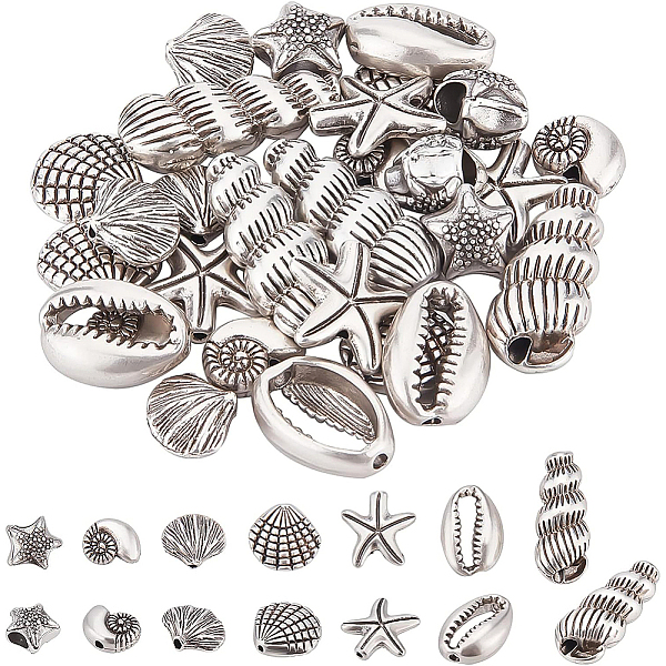 

PandaHall BENECREAT 28Pcs 7 Style Tibetan Style Alloy Beads, Ocean Theme, Mix-shaped, Antique Silver, 10~24.5x9.5~14x3.5~9mm, Hole: 1.2~4mm...