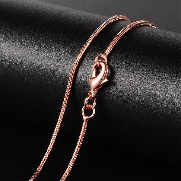 

PandaHall Brass Necklaces, Round Snake Chain, with Lobster Clasp, Rose Gold, 17.52 inch, 1.2mm Brass