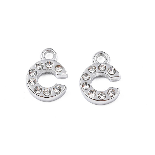 

PandaHall 304 Stainless Steel Charms, with Crystal Rhinestone, Letter, Letter.C, 10~10.5x2~8x2mm, Hole: 1.2mm Stainless Steel+Rhinestone..., Clear