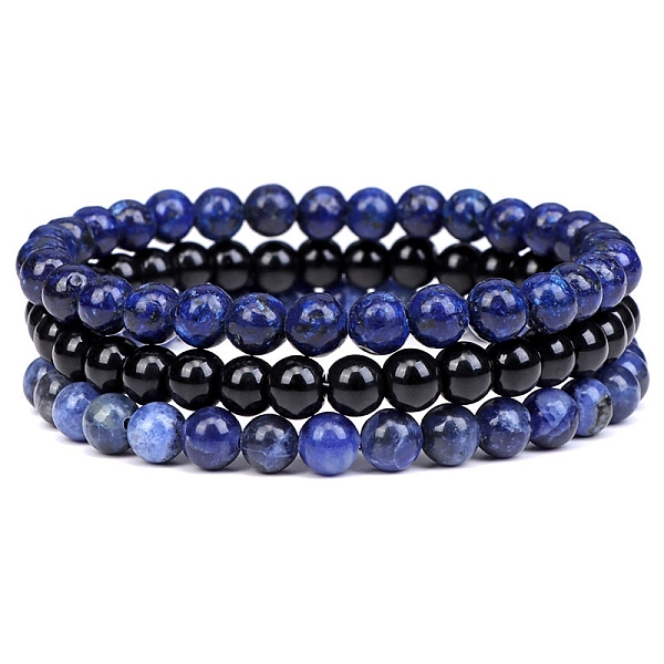 

PandaHall 3Pcs 3 Style Natural Lapis Lazuli & Black Agate Round Beaded Stretch Bracelets Set, Gemstone Stackable Bracelets for Woman, Wide...
