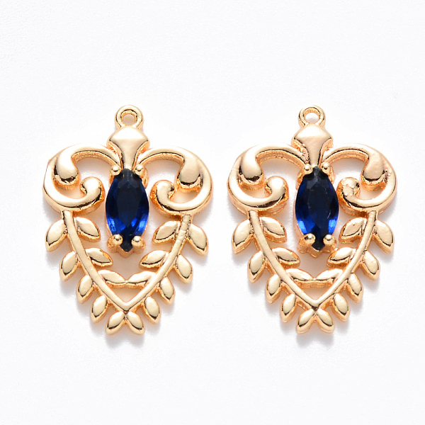 

PandaHall Brass Glass Pendants, Nickel Free, Heart, Real 18K Gold Plated, Dark Blue, 17x12x3mm, Hole: 0.8mm Brass+Glass Heart Blue