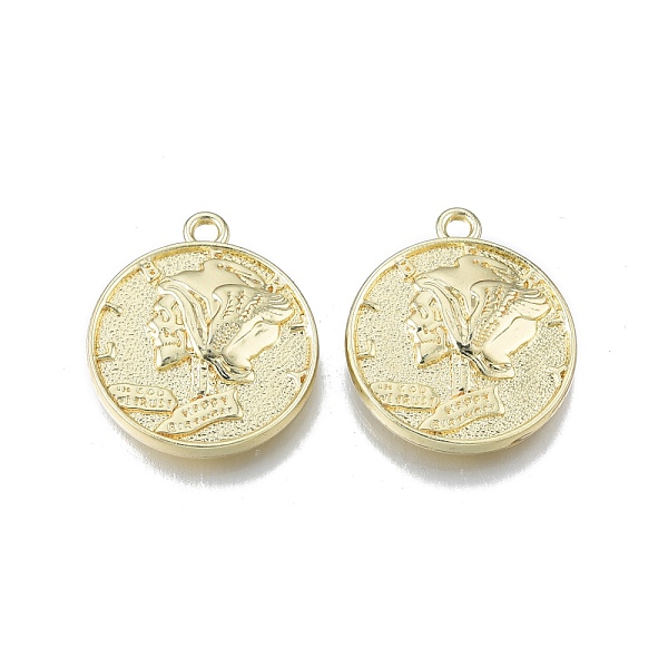 

PandaHall Rack Plating Alloy Pendants, Cadmium Free & Nickel Free & Lead Free, Flat Round with Human, Light Gold, 23x20x4mm, Hole: 1.8mm...