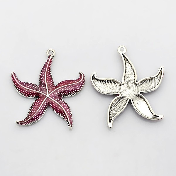 

PandaHall Antique Silver Tone Alloy Enamel Big Pendants, Starfish/Sea Stars, Camellia, 50x43x4.5mm, Hole: 3mm Alloy+Enamel Starfish Pink