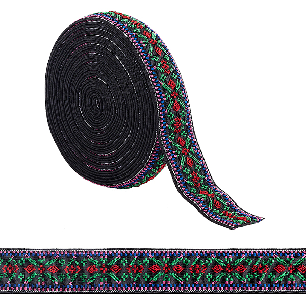 

PandaHall BENECREAT 5 Yards Ethnic Style Embroidery Flat Polyester Elastic Rubber Cord/Band, Webbing Garment Sewing Accessories, Floral..., Green