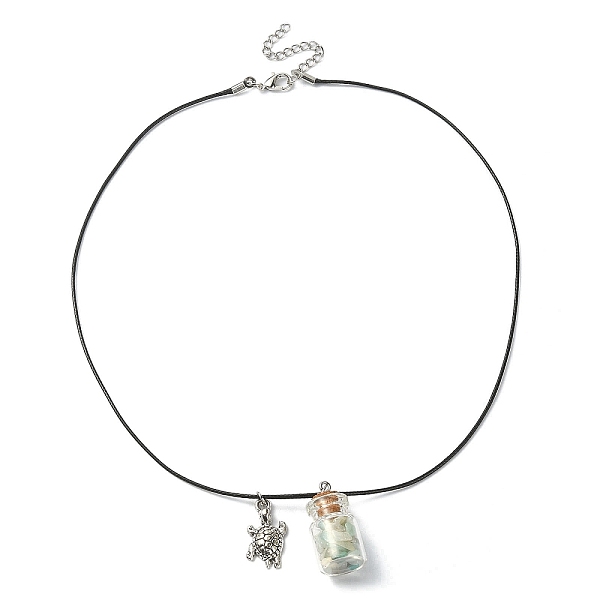 

PandaHall Glass Bottle & Alloy Tortoise Pendant Necklace, Natural Flower Amazonite Chips Wish Bottle Necklace for Women, 18.50 inch(47cm)..., Black