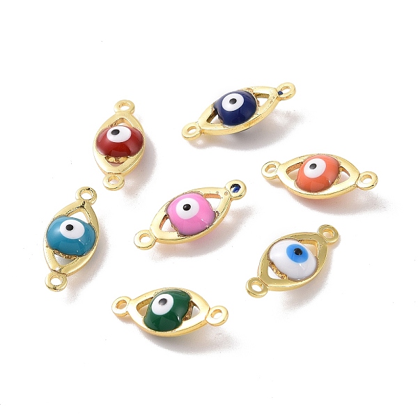

PandaHall Brass Enamel Connector Charms, Real 18K Gold Plated, Evil Eye, Mixed Color, 6x14x4mm, Hole: 1mm Brass+Enamel Evil Eye Multicolor