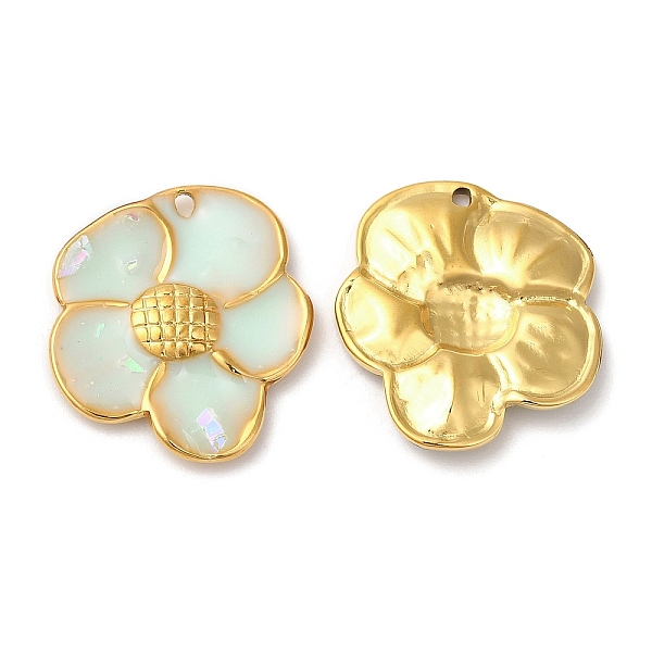 

PandaHall 304 Stainless Steel Enamel Pendants, Real 18K Gold Plated, Flower Charm, Light Cyan, 20.5x18x2.5mm, Hole: 1.2mm Stainless...
