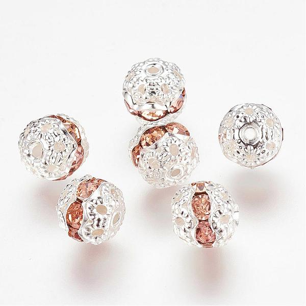 

PandaHall Brass Rhinestone Beads, Grade A, Silver Color Plated, Round, Light Peach, 8mm, Hole: 1mm Brass+Rhinestone Round Silver
