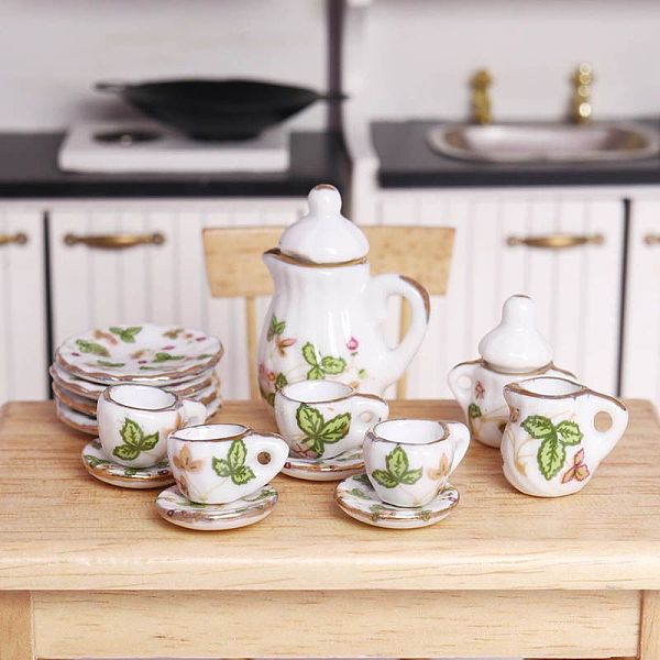 

PandaHall Mini Ceramic Tea Sets, including Cup, Teapot, Saucer, Micro Landscape Garden Dollhouse Accessories, Pretending Prop Decorations..., White