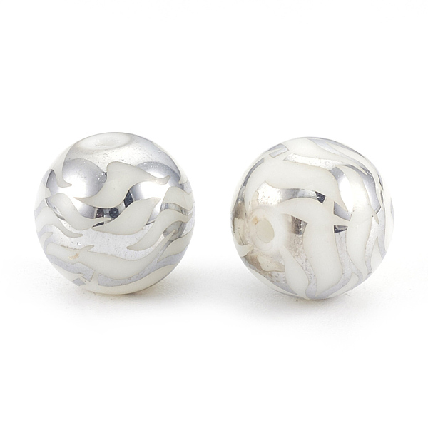 

PandaHall Electroplate Glass Beads, Round with Wave Pattern, Platinum Plated, 10x9.5~10mm, Hole: 1.2mm, 200pcs/bag Glass Others