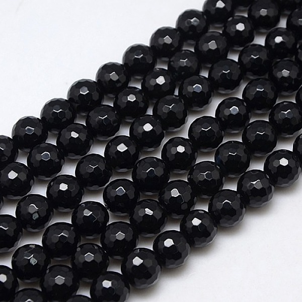 

PandaHall Natural Agate Round Beads Strand, Dyed, Faceted, Black, 12mm, Hole: 1mm, about 30pcs/strand, 14.56 inch Black Onyx Round Black