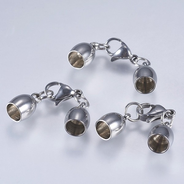 

PandaHall 201 Stainless Steel Cord Ends, End Caps, with Lobster Claw Clasps, Stainless Steel Color, 37x7x7mm, Inner Diameter: 5mm 201...