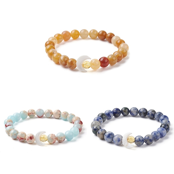 

PandaHall 3Pcs 3 Style Natural Sodalite & Topaz Jade & Synthetic Imperial Jasper Round Beaded Stretch Bracelets Set, Stackable Bracelets..., Multicolor