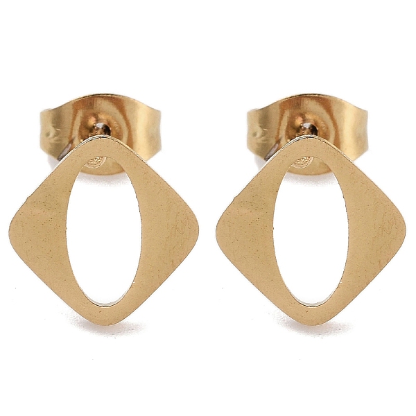 

PandaHall Vacuum Plating 304 Stainless Steel Stud Earrings for Women, Rhombus with Hollow Oval, Golden, 10x10mm 304 Stainless Steel Rhombus