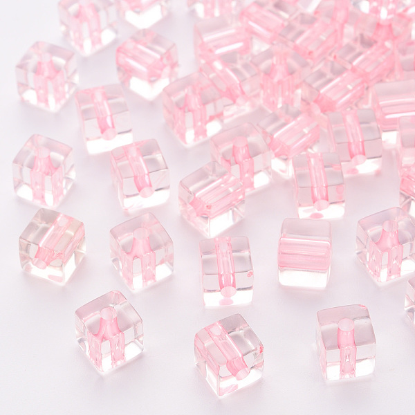 

PandaHall Transparent Acrylic Beads, Cube, Pink, 8x7.5x7.5mm, Hole: 1.8mm, about 900pcs/500g Acrylic Cube Pink