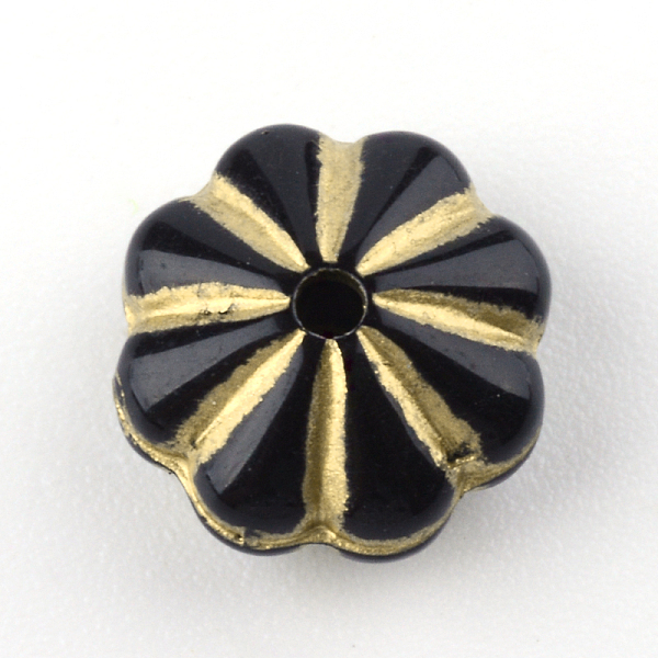 

PandaHall Flower Plating Acrylic Beads, Golden Metal Enlaced, Black, 10x5mm, Hole: 1mm, about 1950pcs/500g Acrylic Flower Black