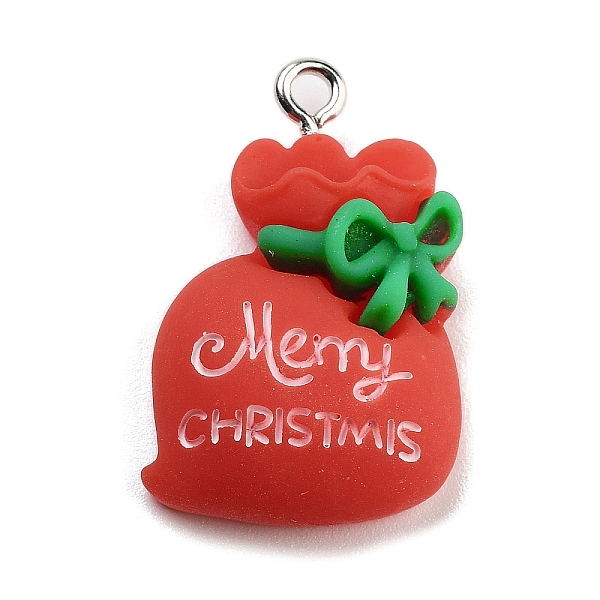 

PandaHall Christmas Theme Opaque Resin Pendants, with Platinum Tone Iron Loops, Bag, 26.5x16.5x7.5mm, Hole: 2mm Iron+Resin Bag Red