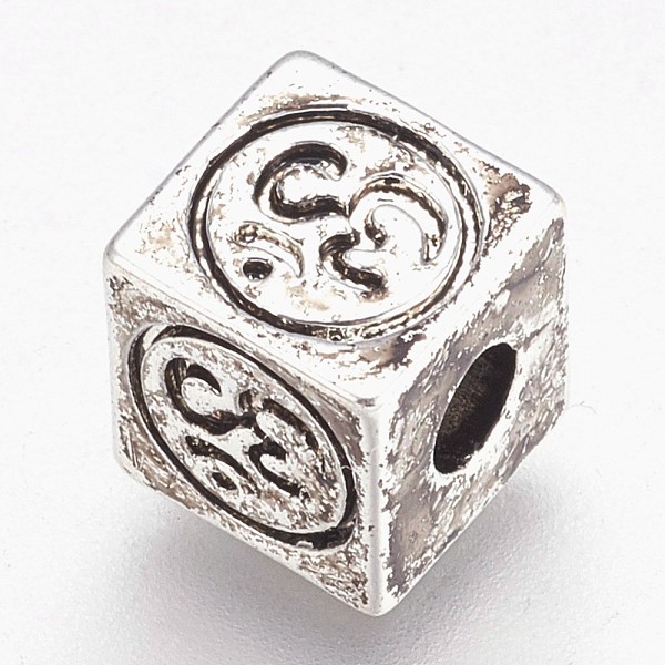 

PandaHall Brass Beads, Cube with Om Symbol, Antique Silver, 8x8x8mm, Hole: 3mm Brass Cube