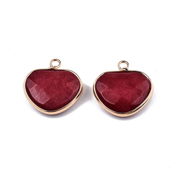 

PandaHall Natural White Jade Pendants, with Light Gold Plated Tone Brass Edge, Dyed & Heated, Faceted Heart Charm, Dark Red, 22x22x6mm, Hole...