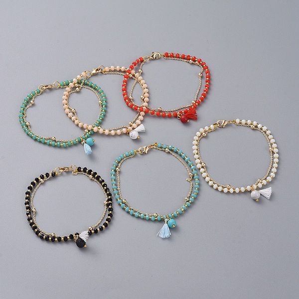 

PandaHall Multi-Strand Bracelets, with Natural & Synthetic Mixed Stone Beads and Glass Beads, Brass Cable Chains, Polycotton(Polyester...