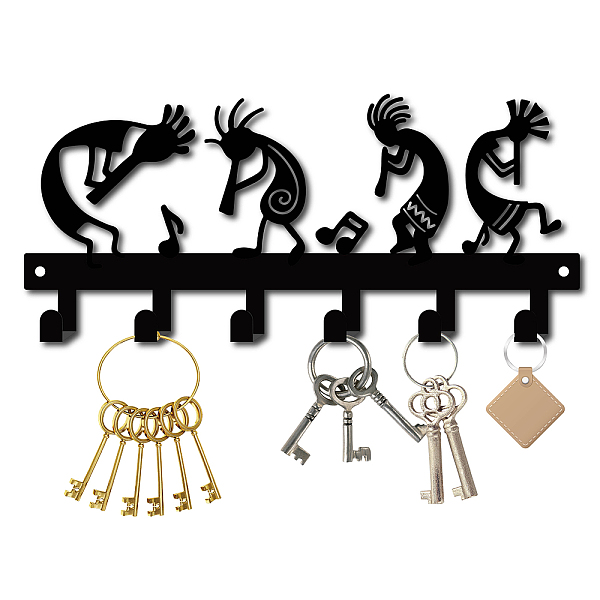 

PandaHall Iron Wall Mounted Hook Hangers, Decorative Organizer Rack with 6 Hooks, for Bag Clothes Key Scarf Hanging Holder, Human Pattern...
