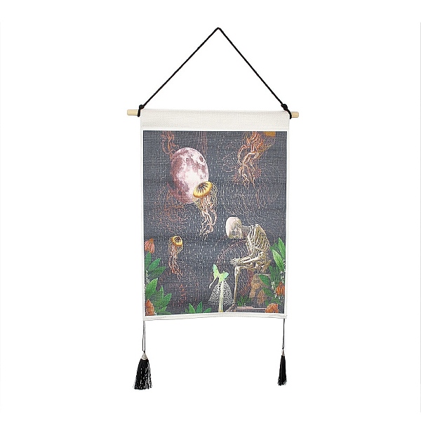

PandaHall Polyester Decorative Wall Tapestrys, for Home Decoration, with Wood Bar, Nulon Rope, Plastic Hook, Rectangle, Skeleton Pattern...