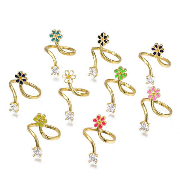 

PandaHall Brass Micro Pave Cubic Zirconia Cuff Rings, Open Rings, with Enamel, Cadmium Free & Nickel Free & Lead Free, Real 16K Gold Plated..., Multicolor