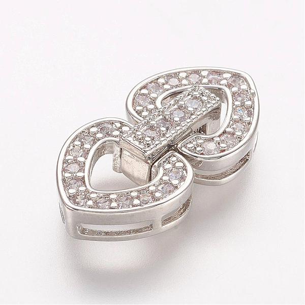 

PandaHall Brass Micro Pave Cubic Zirconia Fold Over Clasps, Heart, Platinum, 23x10x3.5mm, Hole: 1mm Brass+Cubic Zirconia
