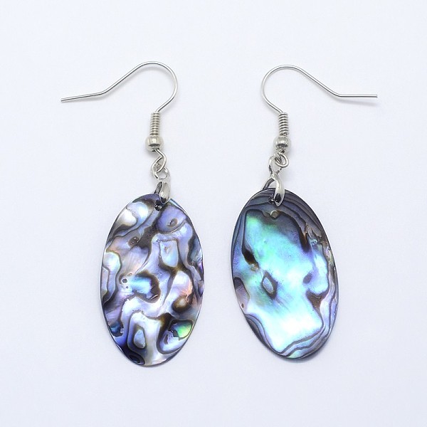 

PandaHall Abalone Shell/Paua ShellOval Dangle Earrings, with Platinum Plated Brass Ear Hooks, 52mm, pin: 0.8mm Shell
