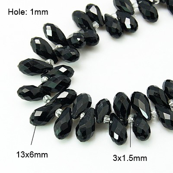 

PandaHall Crystal Glass Beads Strands, Top Drilled Beads, Faceted, Teardrop, Black, 13x6mm, Hole: 1mm, about 100pcs/strand, 16.5 inch Glass...