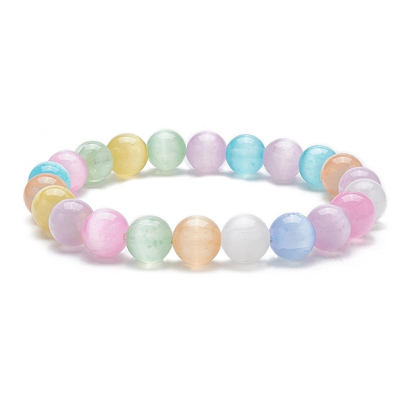 

PandaHall Dyed Natural Selenite Round Beaded Stretch Bracelet, Colorful, Inner Diameter: 2 inch(5.2cm) Selenite