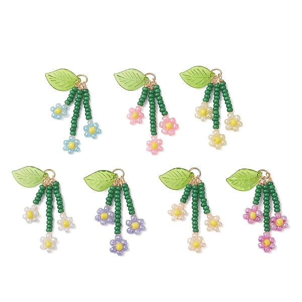 7 pendentif en forme de fleur en perles de verre