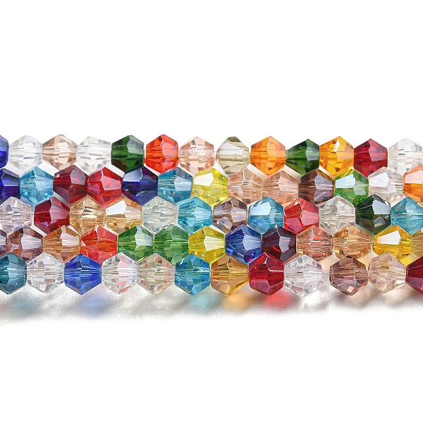 

PandaHall Transparent Electroplate Glass Beads Strands, Pearl Luster Plated, Faceted, Bicone, Colorful, 3.5mm, about 113~115pcs/strand...