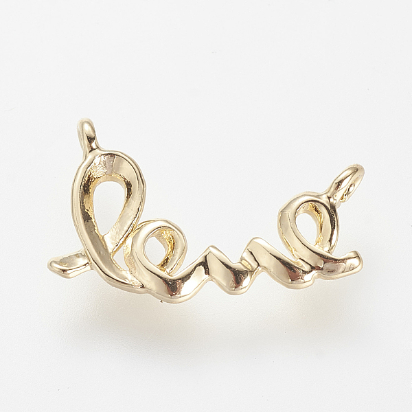 

PandaHall Brass Charms, Real 18K Gold Plated, Word Love, 14x8.5x1mm, Hole: 1mm Brass Word