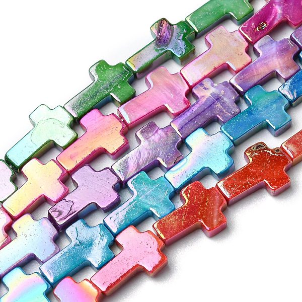 

PandaHall Natural Freshwater Shell Beads Strands, Dyed, AB Color Plated, Cross, Mixed Color, 12.5~13x9~9.5x2.5~3mm, Hole: 0.5mm, about..., Multicolor