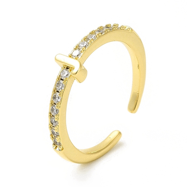 

PandaHall Clear Cubic Zirconia Initial Letter Open Cuff Ring, Real 18K Gold Plated Brass Jewelry for Women, Cadmium Free & Nickel Free &...