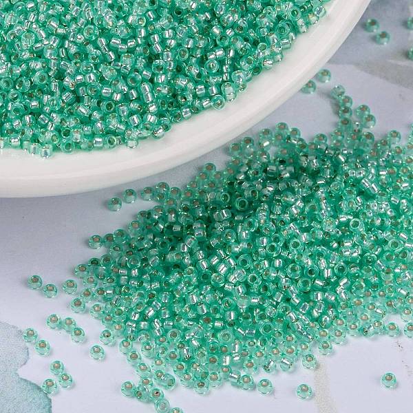

PandaHall MIYUKI Round Rocailles Beads, Japanese Seed Beads, 15/0, (RR571) Dyed Sea Green Silverlined Alabaster, 1.5mm, Hole: 0.7mm, about..., Cyan