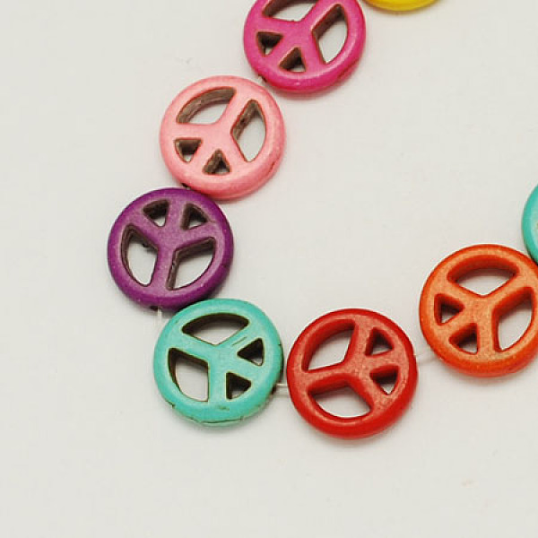 

PandaHall Synthetical Turquoise Beads Strands, Dyed, Peace Sign, Mixed Color, 15x4mm, Hole: 1.5mm Synthetic Turquoise Peace Sign Multicolor