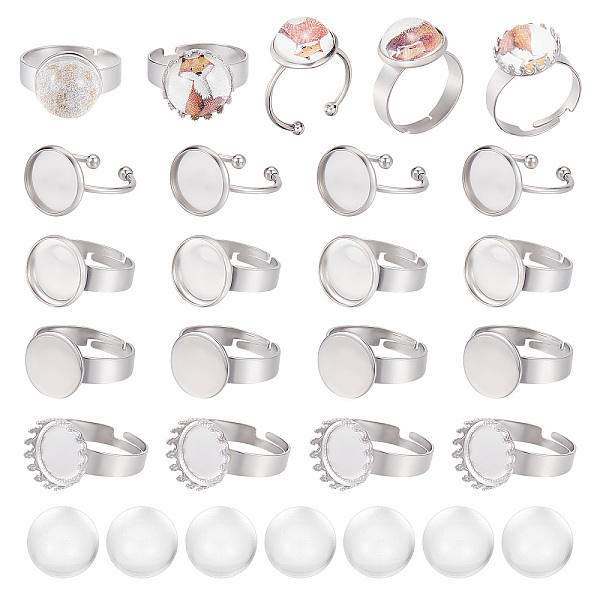 

PandaHall SUNNYCLUE DIY Blank Half Round Dome Finger Ring Making Kit, Including Stainless Steel Adjustable & Cuff Ring Pad Ring Base...