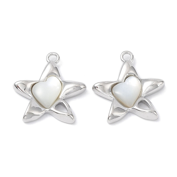 

PandaHall Brass Pendants, with Shell, Star Charm, Real Platinum Plated, 19x17x3mm, Hole: 1.6mm Shell Star