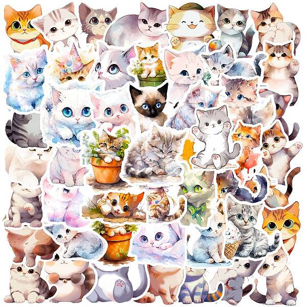 PandaHall 50Pcs PVC Self-Adhesive Stickers, Cute Kitten Waterproof Decals, for DIY Albums Diary, Laptop Decoration Cartoon Scrapbooking, Cat...