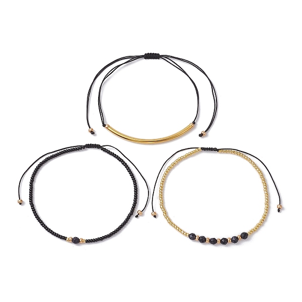 

PandaHall 3Pcs 3 Style Seed & Synthetic Blue Goldstone Braided Bead Bracelets Set, Adjustable Nylon Cord Stackable Bracelets, Mixed Color..., Multicolor