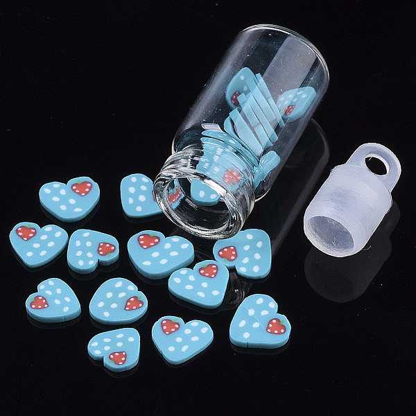 

PandaHall Handmade Polymer Clay Nail Art Decoration Accessories, with Glass Wishing Bottle and CCB Plastic Bottle Stopper, Heart with Heart..., Blue
