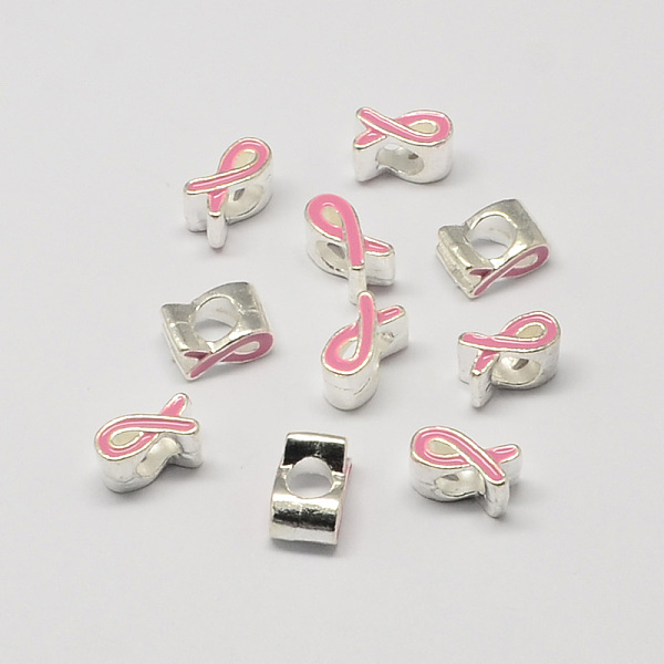 

PandaHall Alloy Enamel Awareness Ribbon Large Hole European Beads, Silver Color Plated, Pink, 11x6x8mm, Hole: 5mm Alloy+Enamel Awareness...