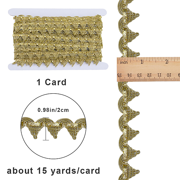 

PandaHall Gorgecraft 13.6~15 Yards Filigree Polyester Lace Ribbon, Wave Pattern, Gold, 3/4 inch(20mm) Polyester None Gold