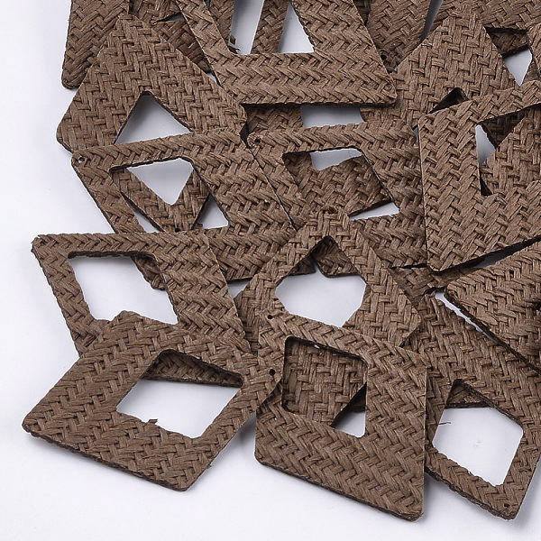 

PandaHall Handmade Straw Woven Big Pendants, Rhombus, Camel, 65x47.5x2.5mm, Hole: 1.2mm Rattan Rhombus Brown